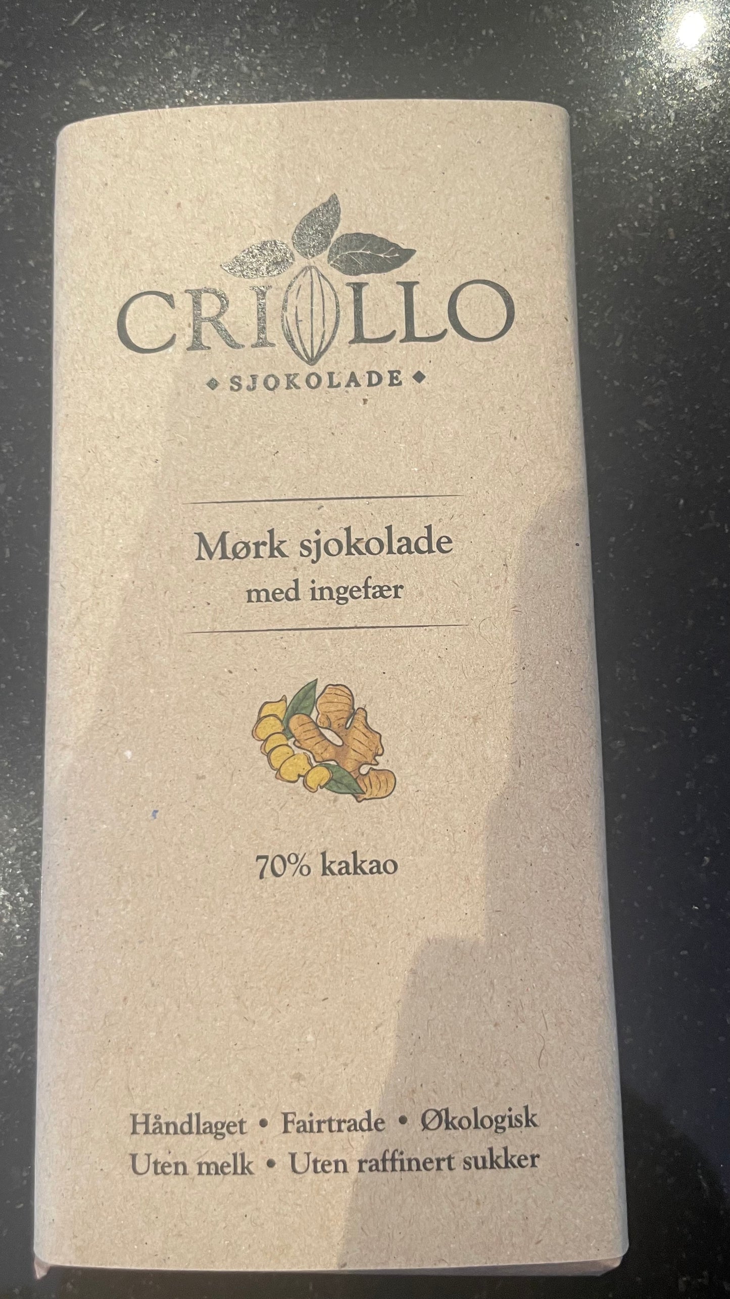 Vegansk 70% sjokolade med ingefær