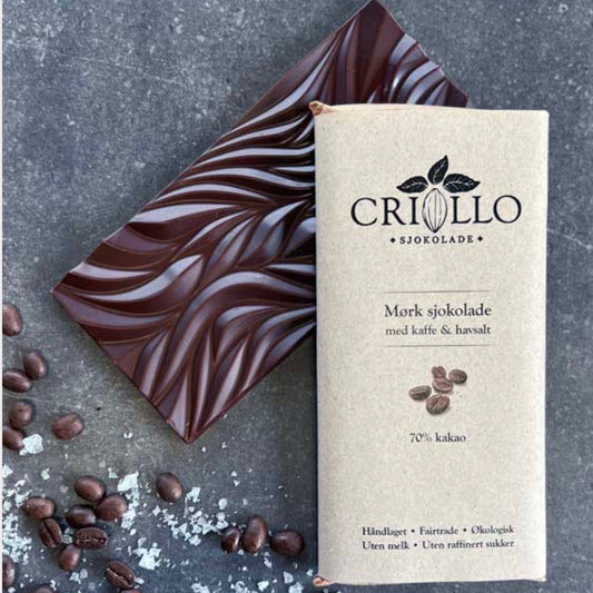 Vegansk sjokolade med 70% sjokolade, kaffe og havsalt