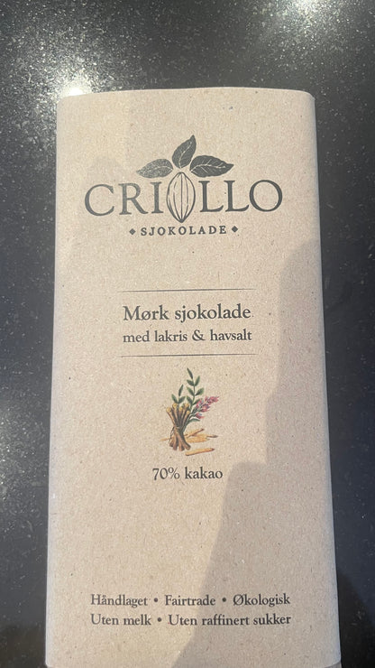 Vegansk sjokolade 70% med havsalt og lakris