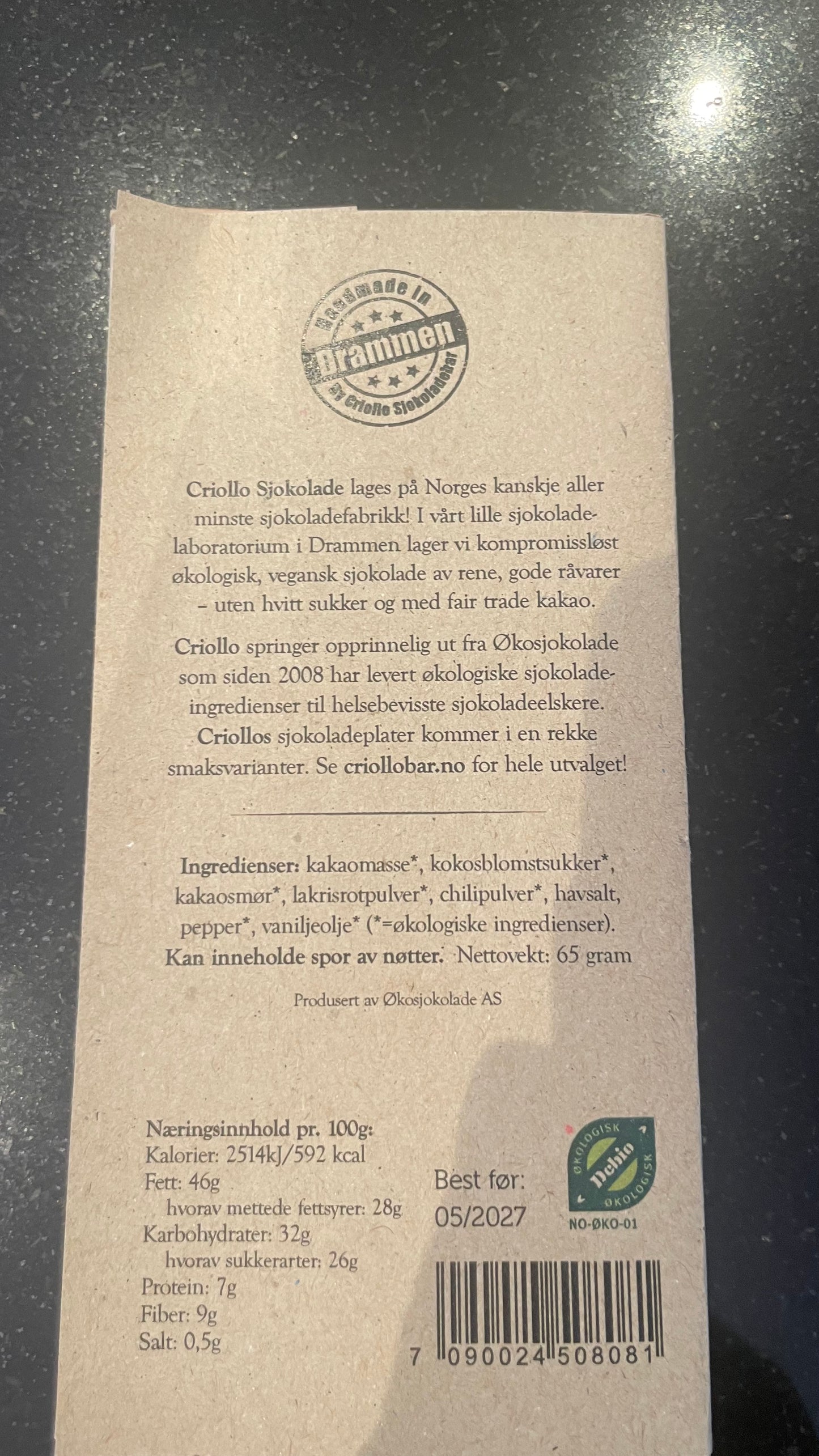 Criollo vegansk 60% sjokolade med appelsin