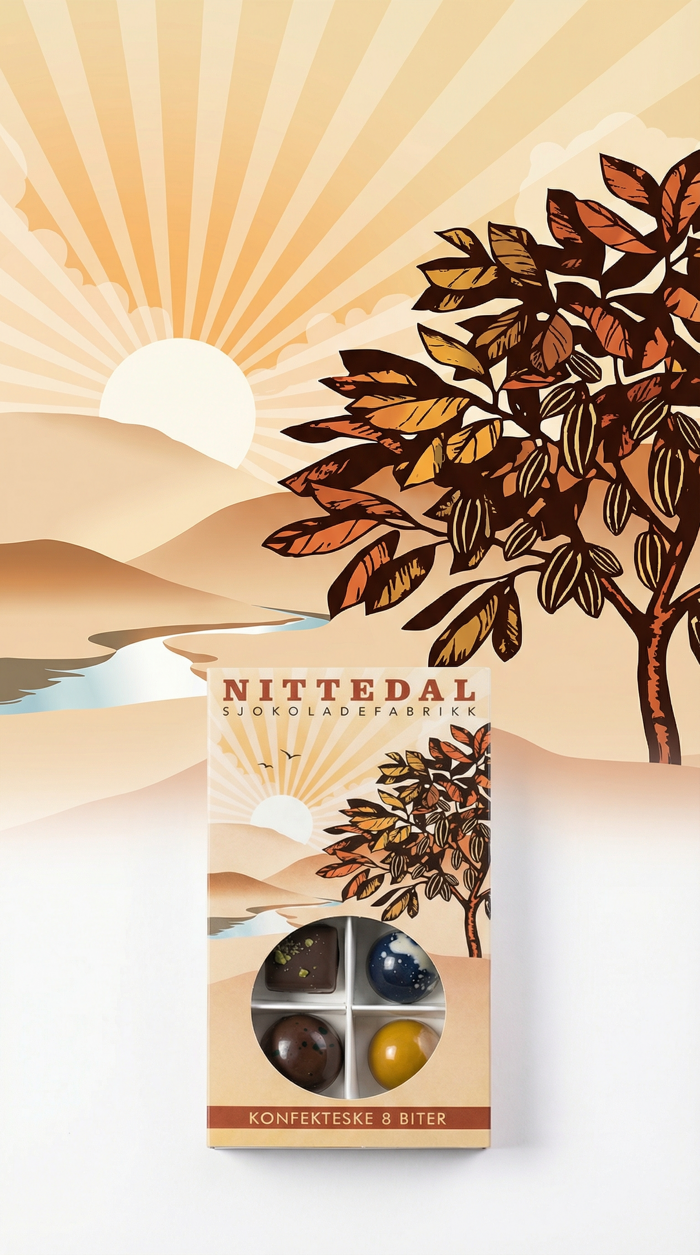 8 konfektbiter i en kjempestor «fyrstikkeske» -Nittedal sjokoladefabrikk